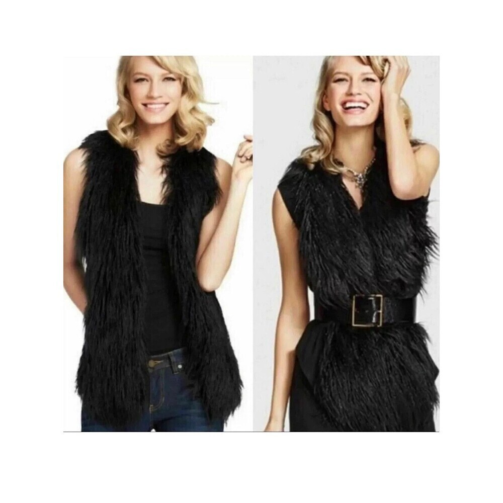 CAbi #929 Infinite Vest Black Faux Fur Open Front With Pockets! Size Small - Picture 2 of 11